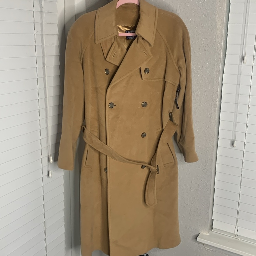 NEW american living danielle camel wool angora blend trench coat jacket large - Picture 6 of 9